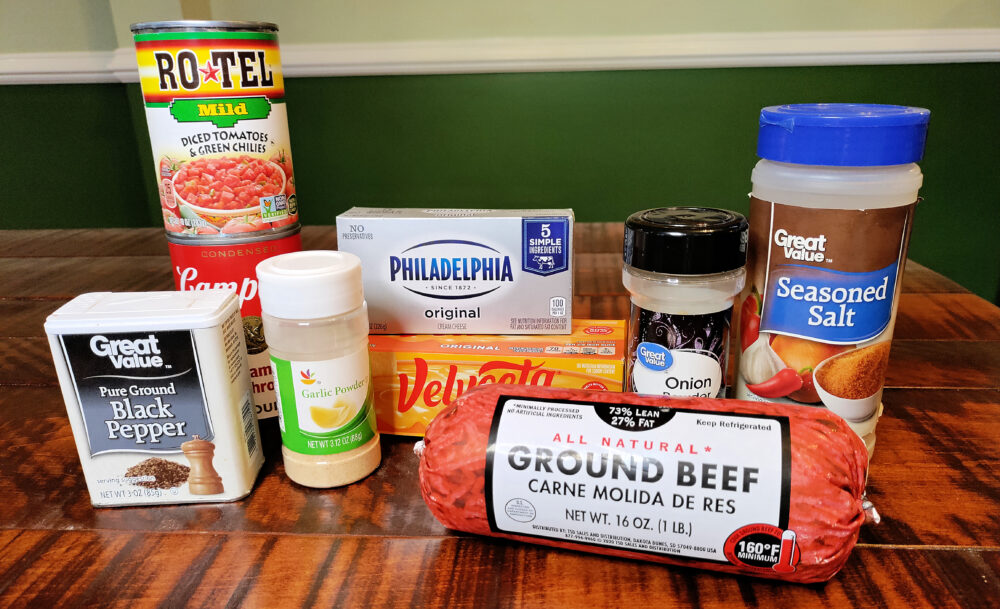 Ingredients for cheesy Rotel dip recipe