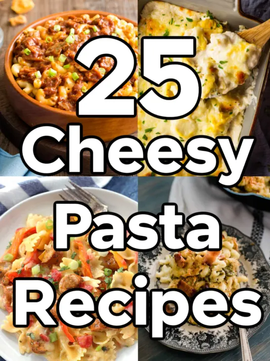 a collage of cheesy pasta recipes